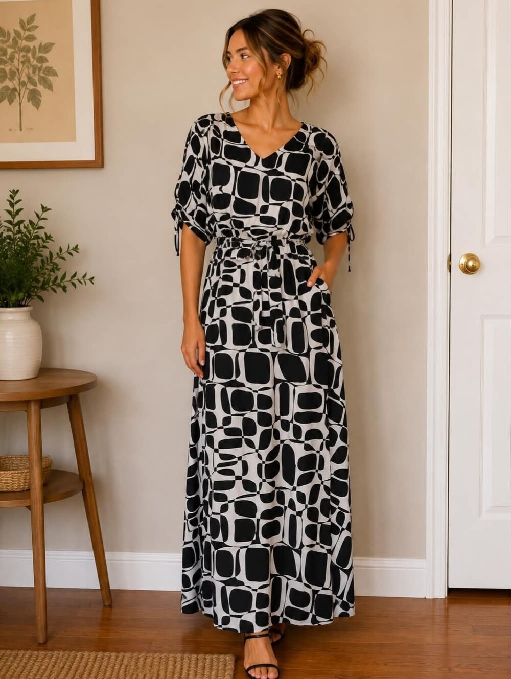 Joseph Ribkoff Black and White Maxi Dress with Dolman Sleeves